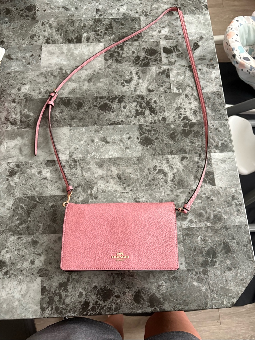 Coach Pink Pebbled Leather Crossbody with Gold Logo